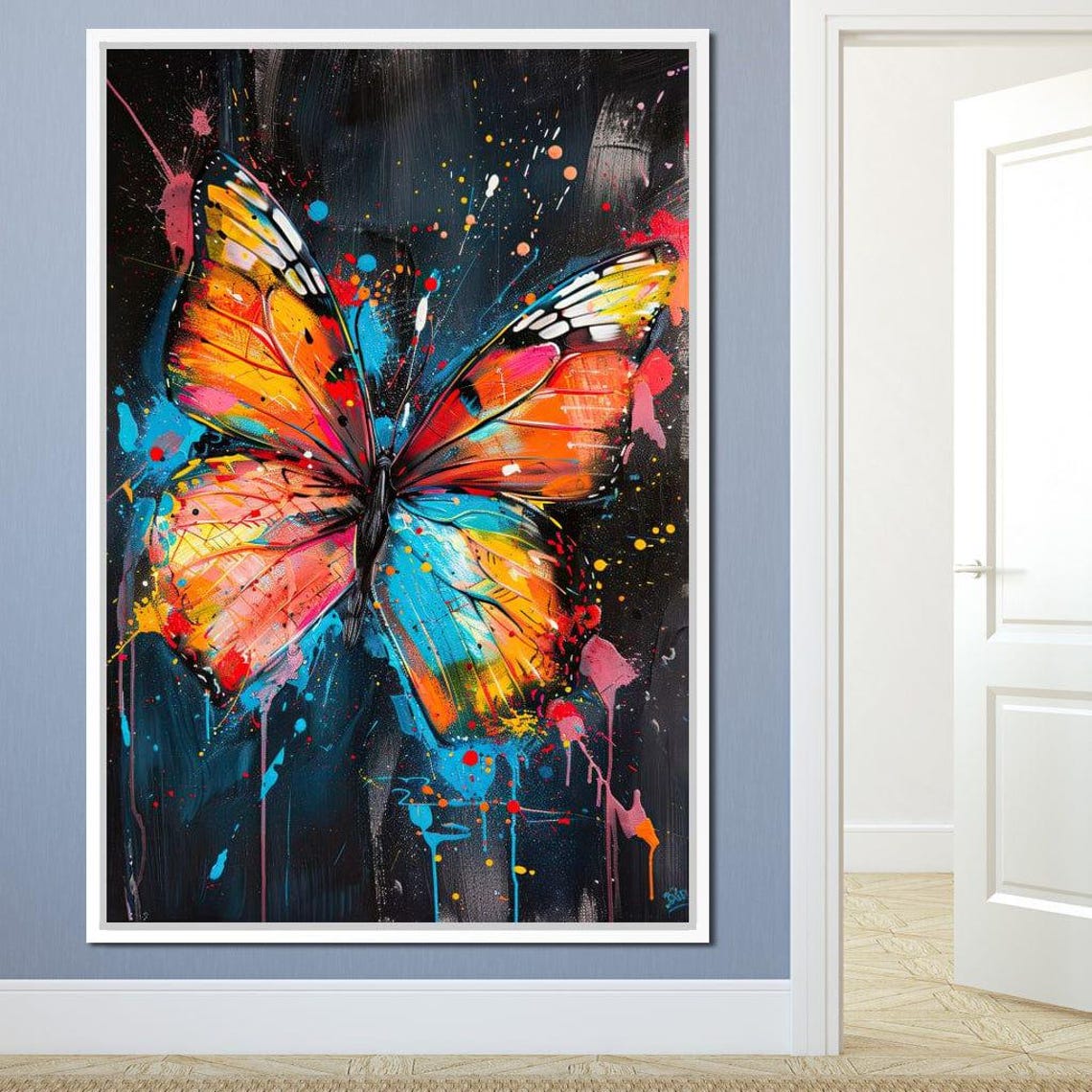 Colorful Butterfly Graffiti Art Rainbow Wings Splash Paint Wall Print - Image 2