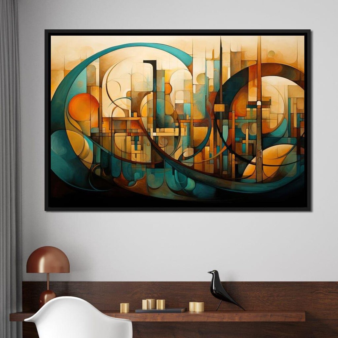 Divine Brushstrokes Of Orange And Teal Abstract Wall Art Multi Panel Modern Home Decor Vibrant Colors By Nichecanvas - Image 3