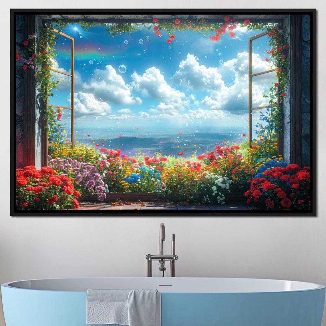 Blossom Breeze Panorama, Floral Garden Wall Art Print