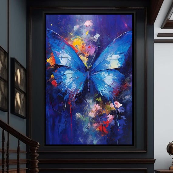 Kaleidoscopic Lepidoptera Vibrant Butterfly Art Print Nature Wall Art Blue Butterflies Home Decor Garden Decor By Nichecanvas