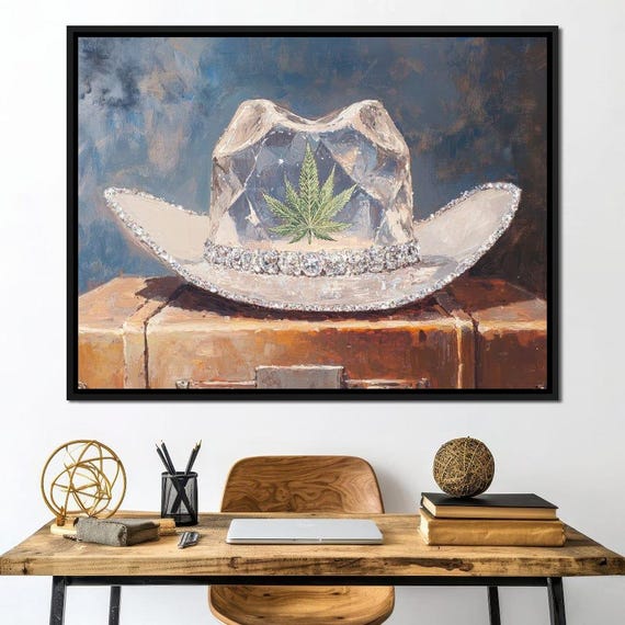 Glistening Western Hat Chronicles Rustic Cannabis Art Eclectic Home Decor Cowboy Style Wall Art By Nichecanvas