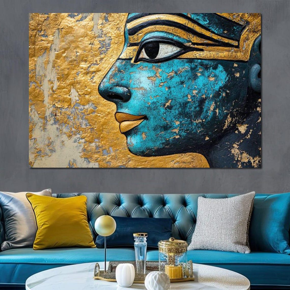 Egyptian Pharaoh Turquoise Gold Profile Ancient Egypt Wall Art Print - Image 2