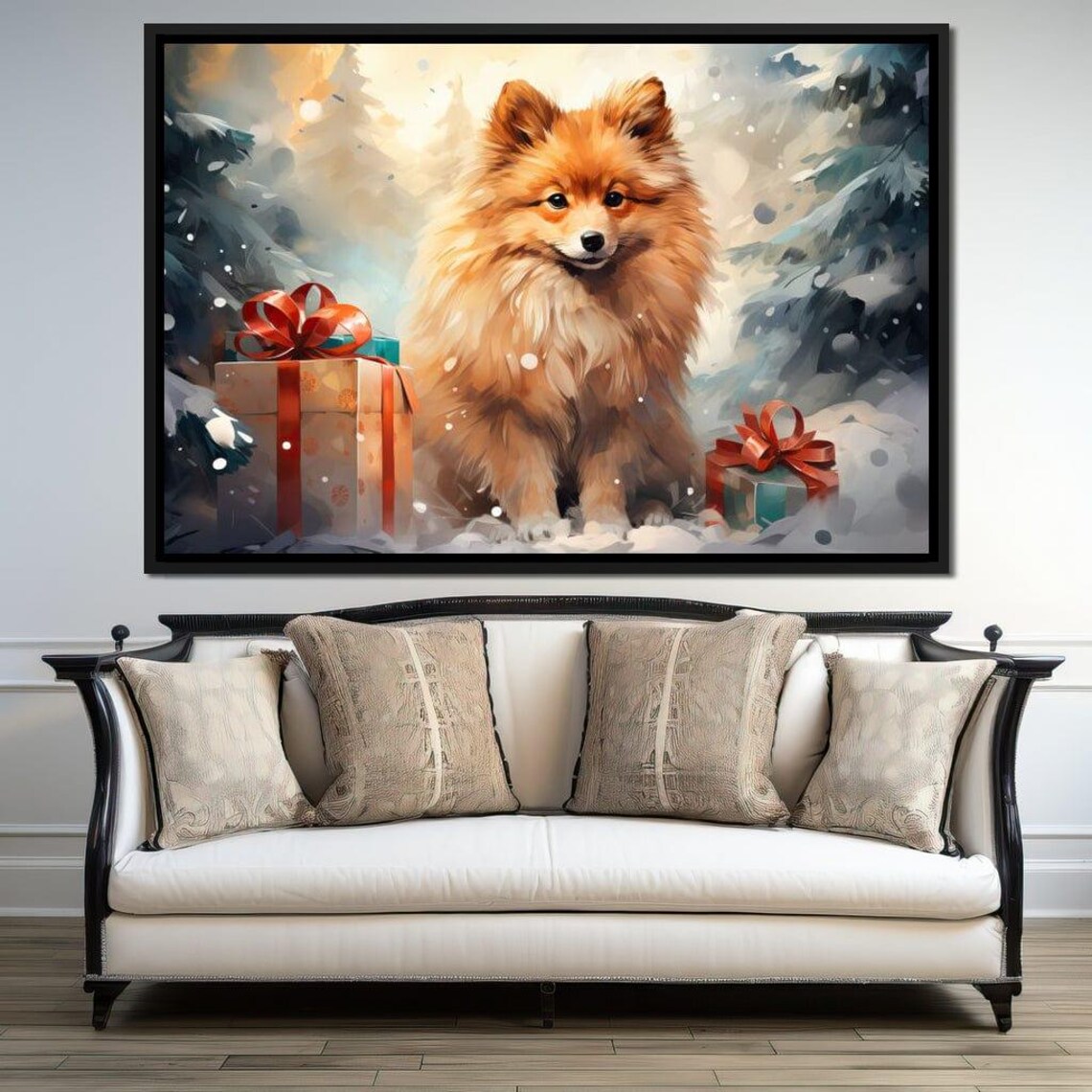 Festive Pomeranian Puppy Christmas Gifts Snowy Holiday Dog Poster - Image 2