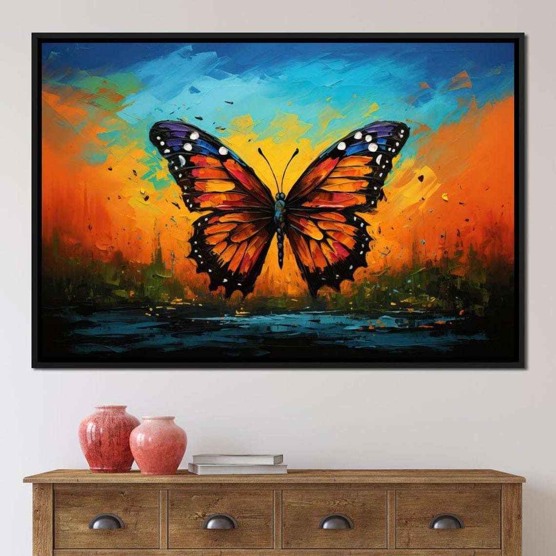 Monarch Butterfly Sunset Sky Five Panel Vibrant Nature Wall Art Poster - Image 4