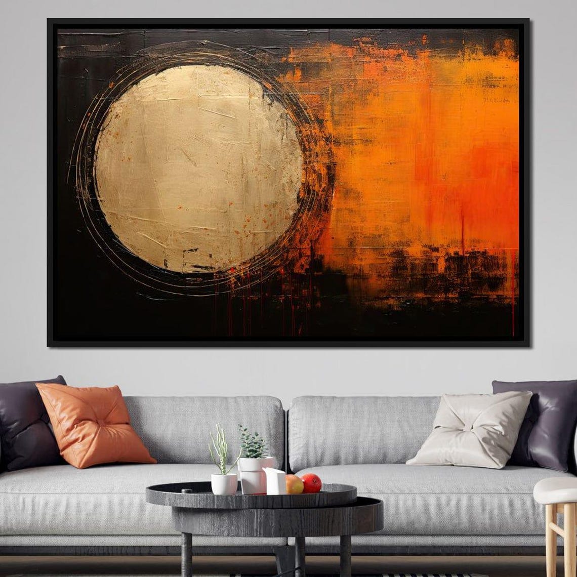 Gold Moon Circle Burnt Orange Framed Modern Abstract Wall Art - Image 2