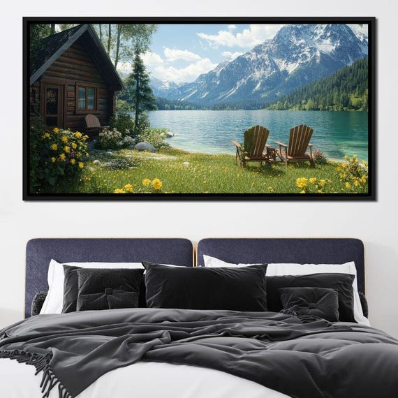 Tranquil Lakeside Harmony Mountain Scene Home Decor Nature Wall Art Peaceful Retreat By Nichecanvas
