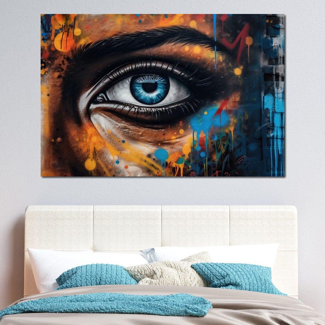 Blue Eye Graffiti Street Art Bold Colorful Urban Modern Wall Art - Image 2