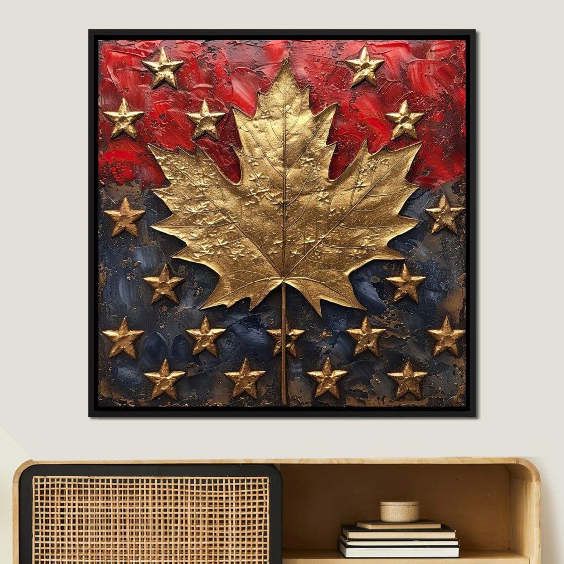 Golden Maple Leaf Stars Red Blue Patriotic Canadian Pride Art Poster - Image 4