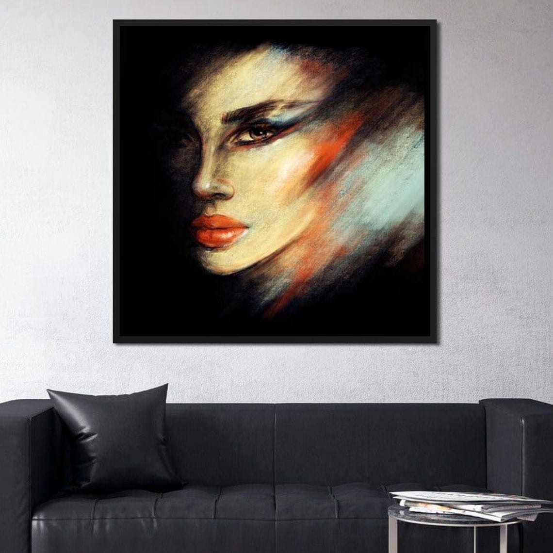 Dramatic Painted Woman Face Smoky Makeup Red Lips Dark Elegant Poster