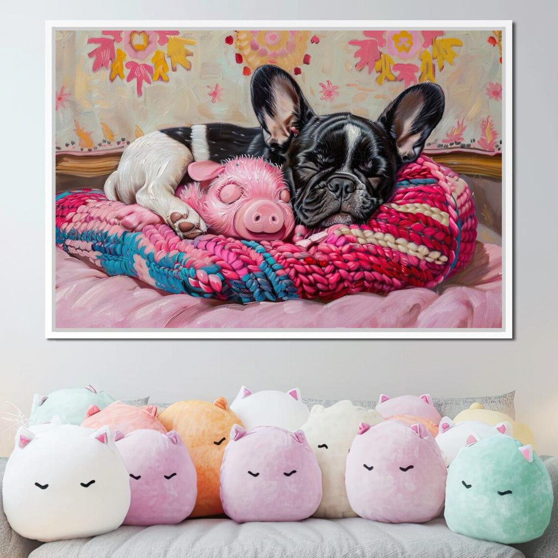 Sleeping French Bulldog Piglet Best Friends Cute Animal Art Poster
