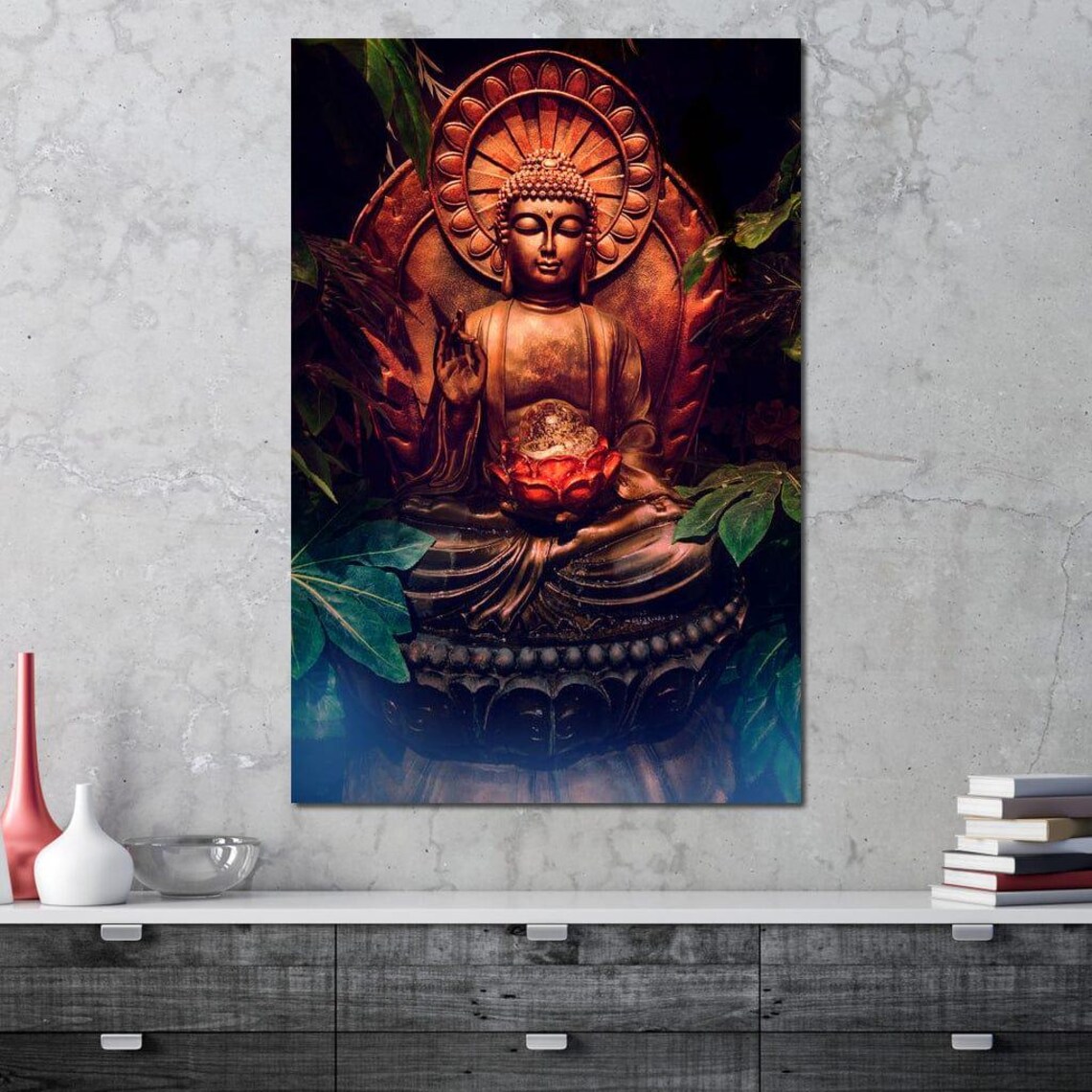 Bronze Buddha Statue Lotus Meditation Zen Spiritual Wall Art Poster - Image 4