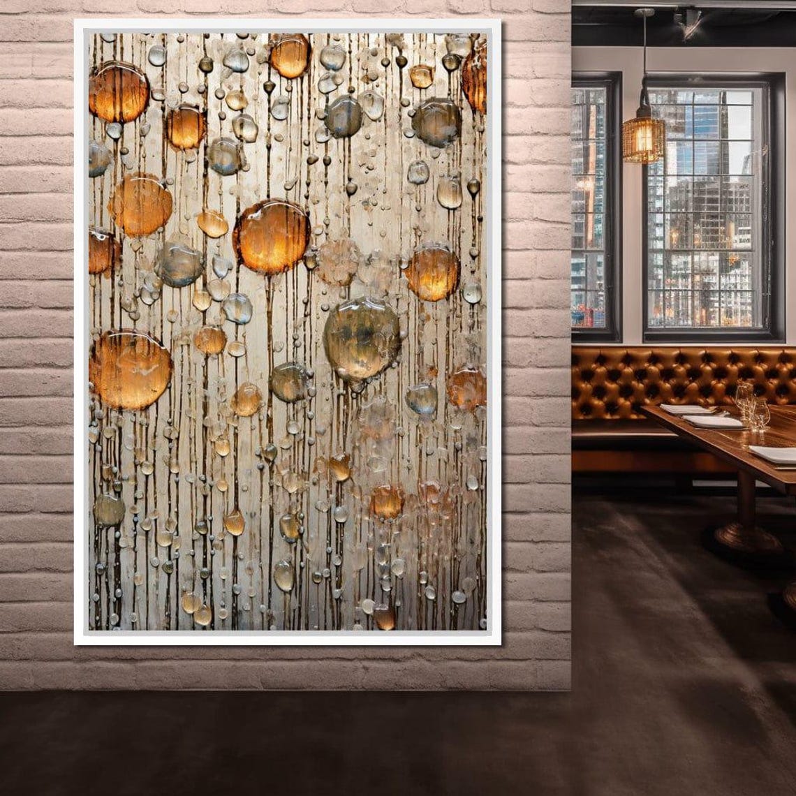 Amber Glass Droplets 3D Texture Beige Abstract Vertical Wall Art Print - Image 3