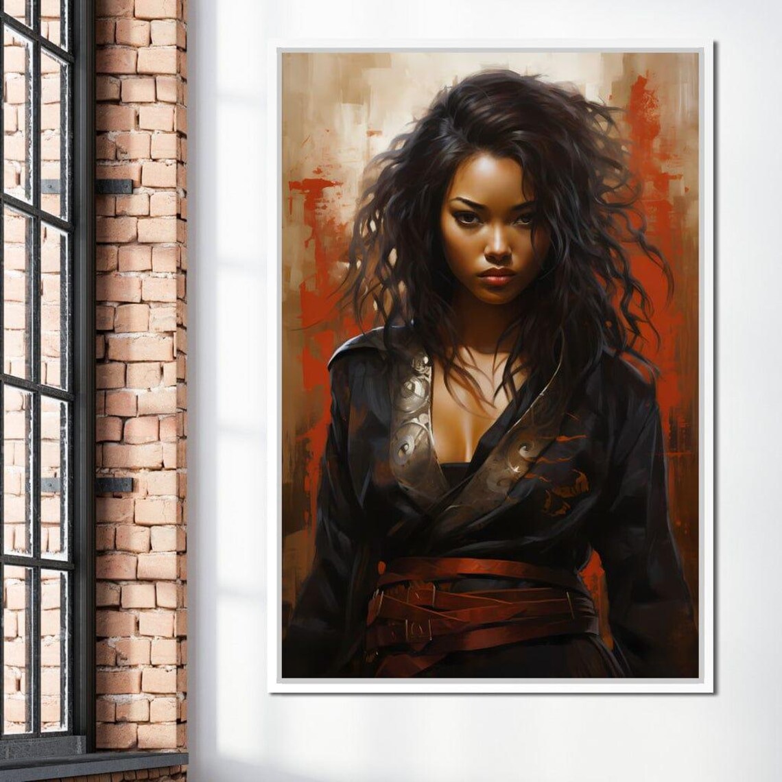 Kimono Woman Warrior Black Robe Red Obi Japanese Portrait Art Print - Image 2