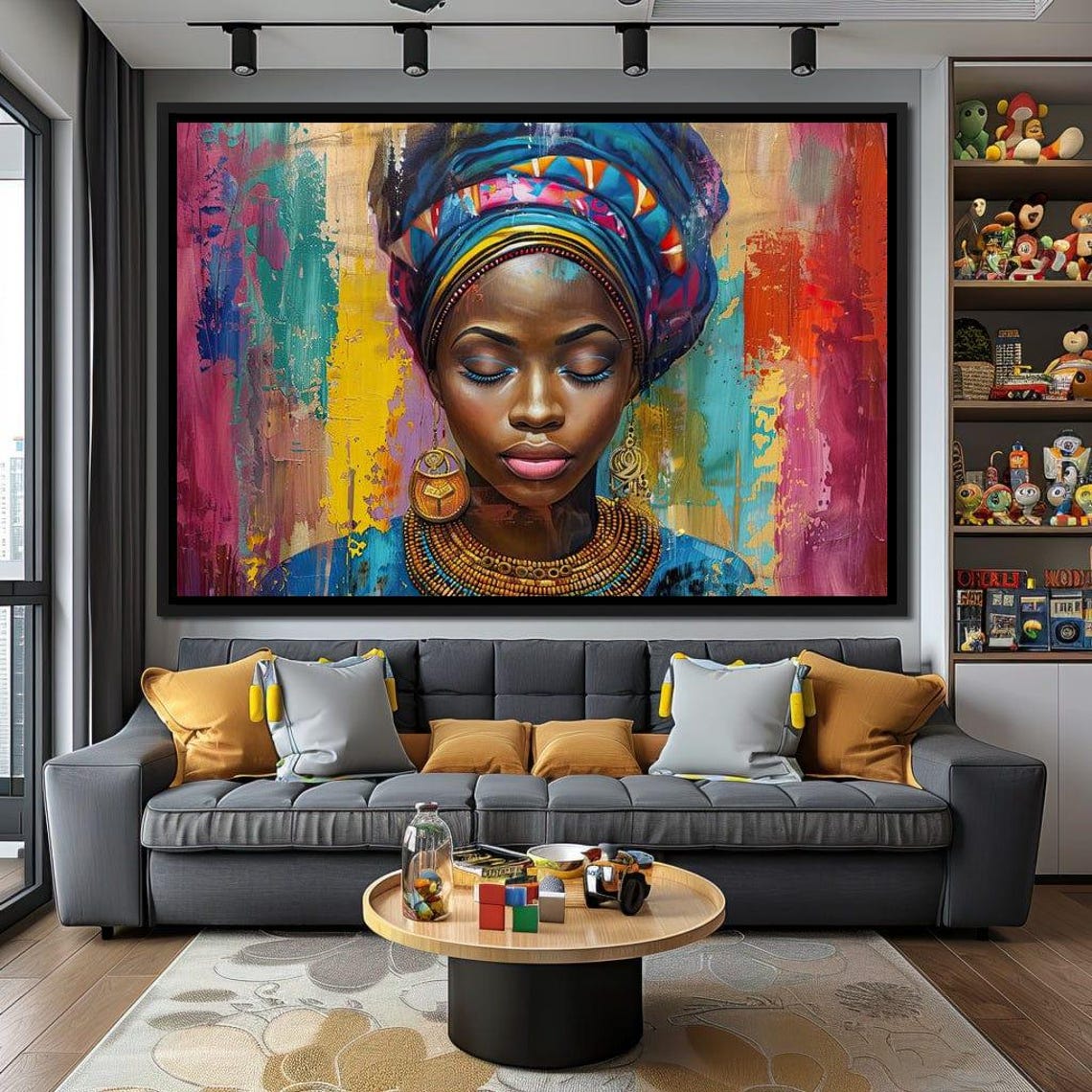 Vibrant Dreams Of Africa Sakeem Gibbs African Woman Art Colorful Portrait Tribal Jewelry Dcor Bohemian Art By Nichecanvas - Image 3