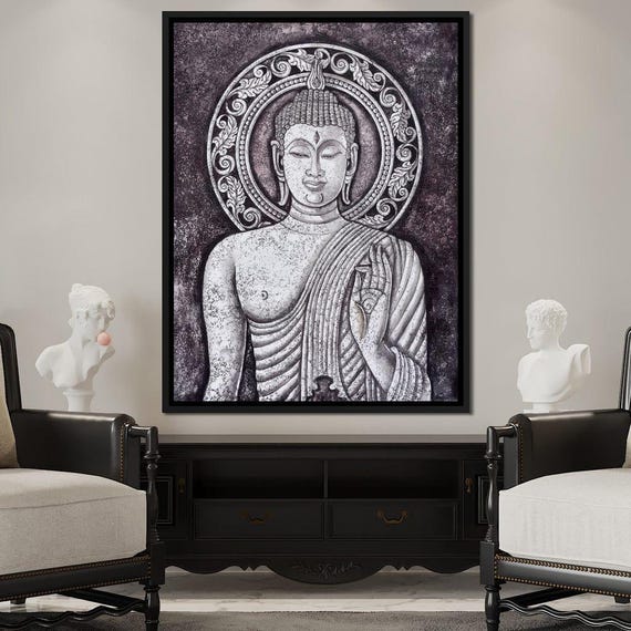 Grey Stone Buddha Zen Wall Art Spiritual Decor Calm Atmosphere Monochrome Meditative Print Eastern Buddhism Art By Nichecanvas