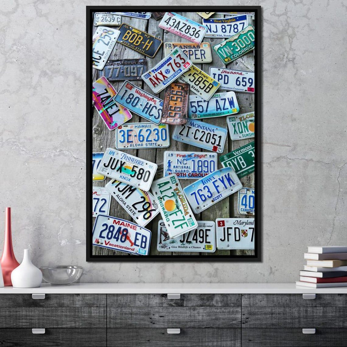 Vintage US License Plates Collage Weathered Wood Road Trip Wall Art - Image 2