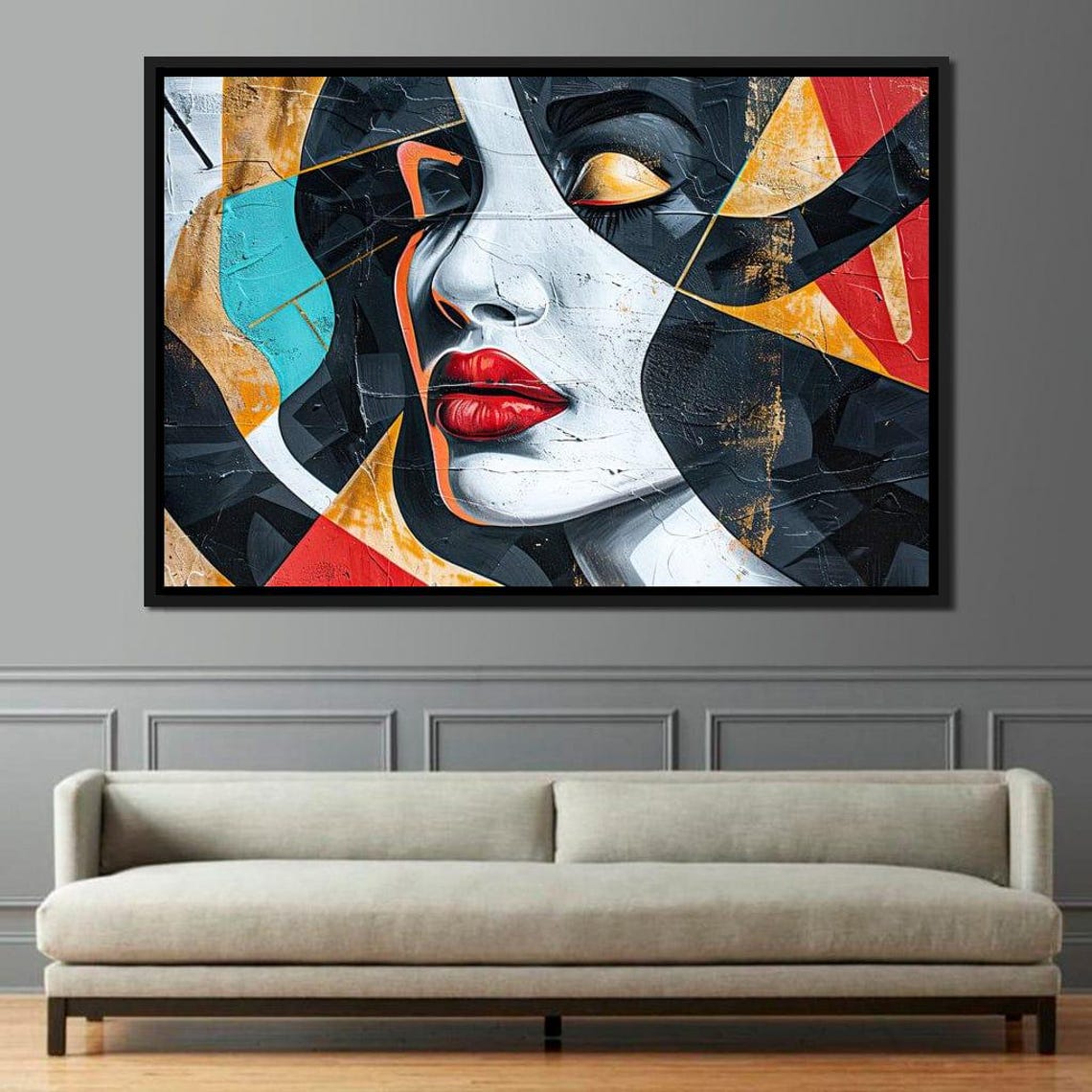 Cubist Muse Geometric Female Face With Red Lips Modern Art Poster - Image 2
