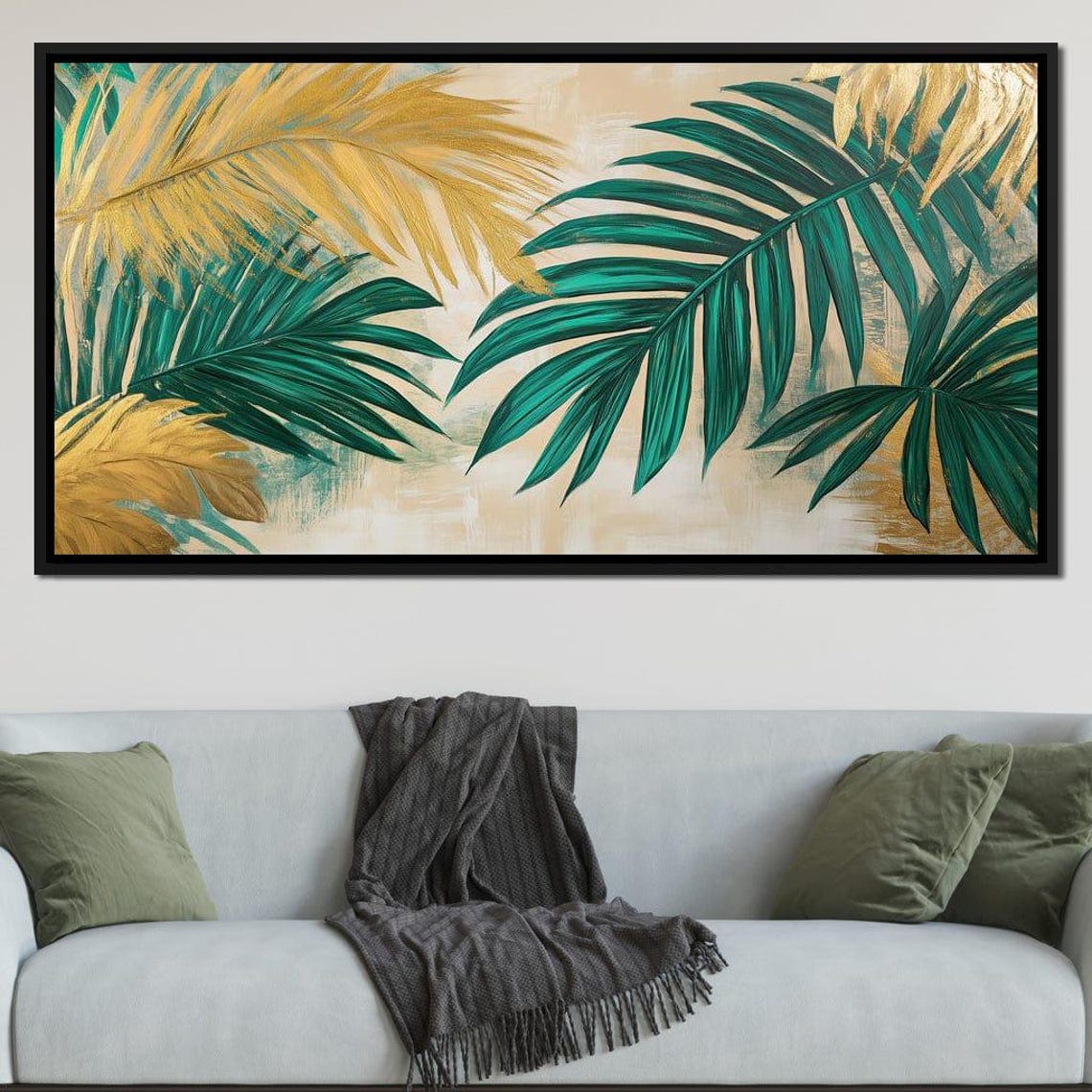 Gold Palm Fronds Emerald Leaves Cream Tropical Botanical Wall Art - Image 4