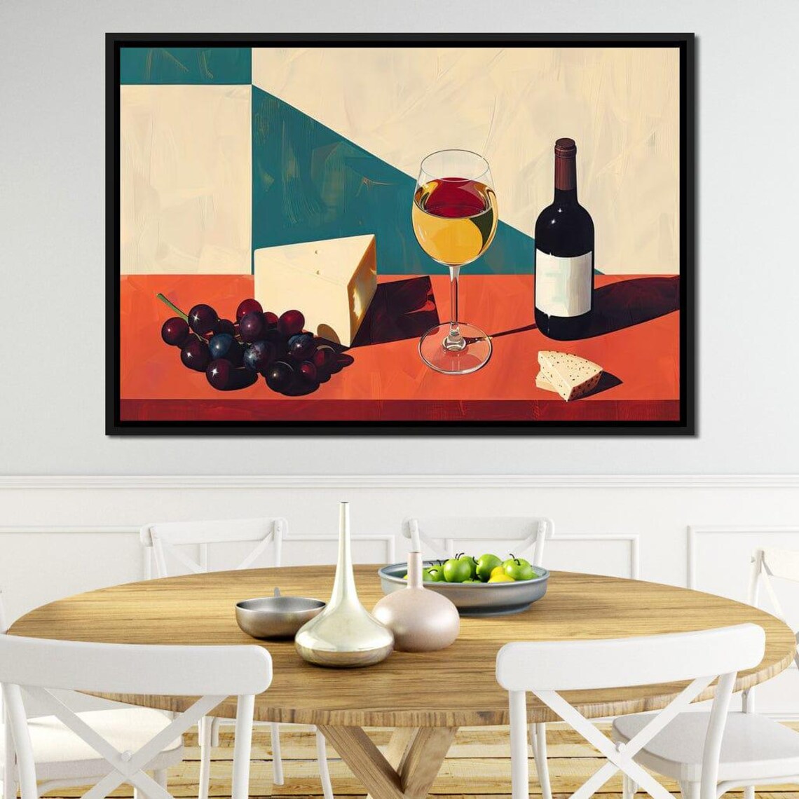 Wine and Cheese Still Life Modern Painting Red Wine Glass Bottle Poster - Image 3