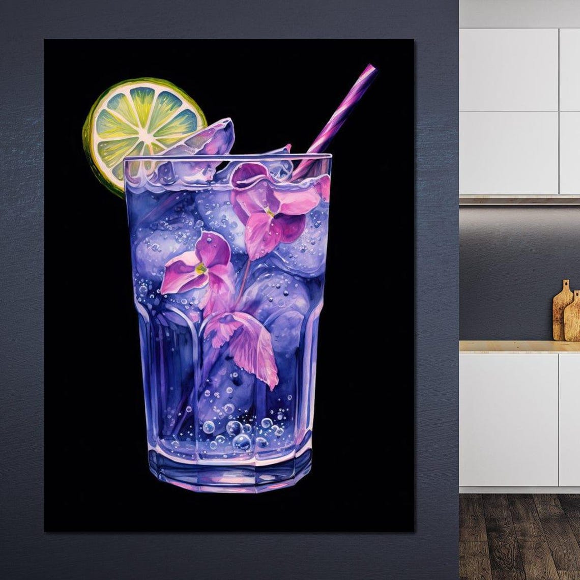 Purple Butterfly Pea Gin Tonic Cocktail Bar Art Print Kitchen Decor - Image 2