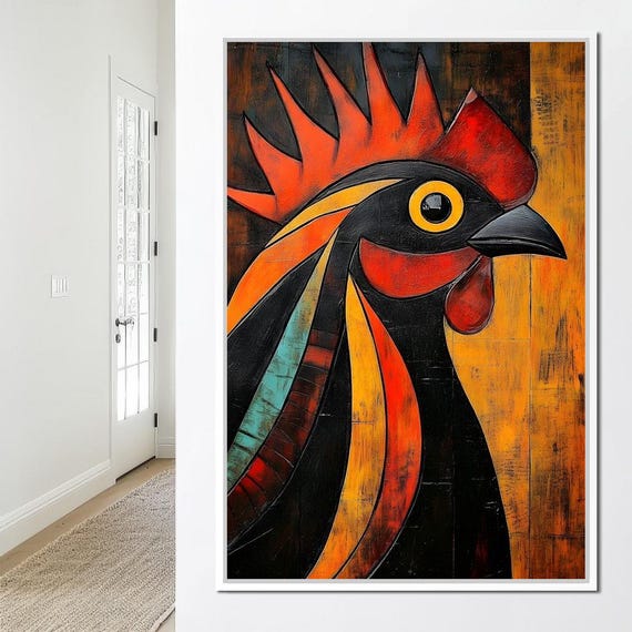 Rooster Radiance Symphony Vibrant Farmhouse Decor Colorful Rooster Art For Home Decor Bold Wall Art Rooster Design By Nichecanvas