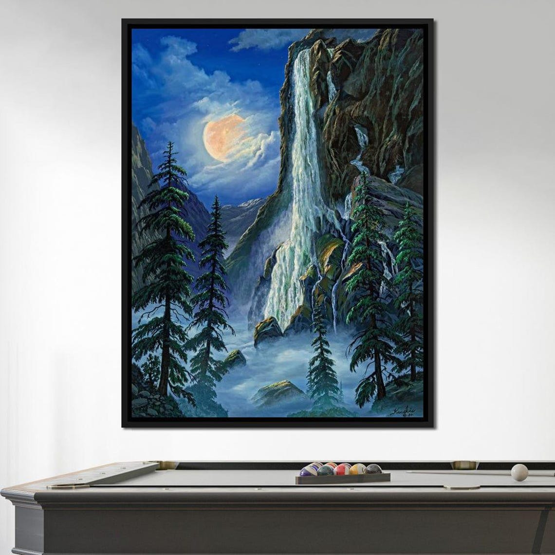 Moonlight Waterfall Frank Kecskes Nature Wall Art Nighttime Landscape Home Decor Art Print By Nichecanvas - Image 2