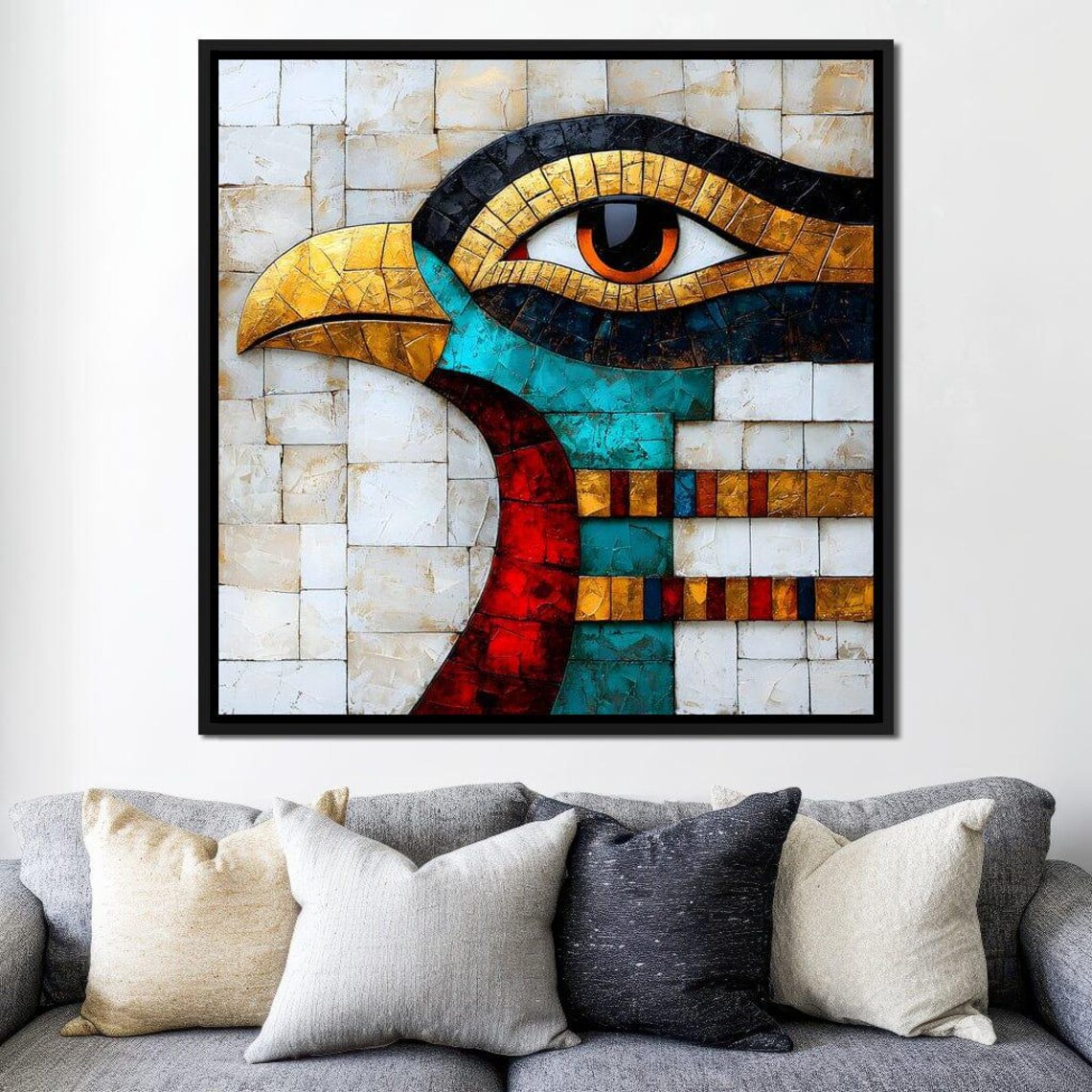 Eye Of Horus Falcon Mosaic Gold Turquoise Egyptian Framed Wall Art - Image 4