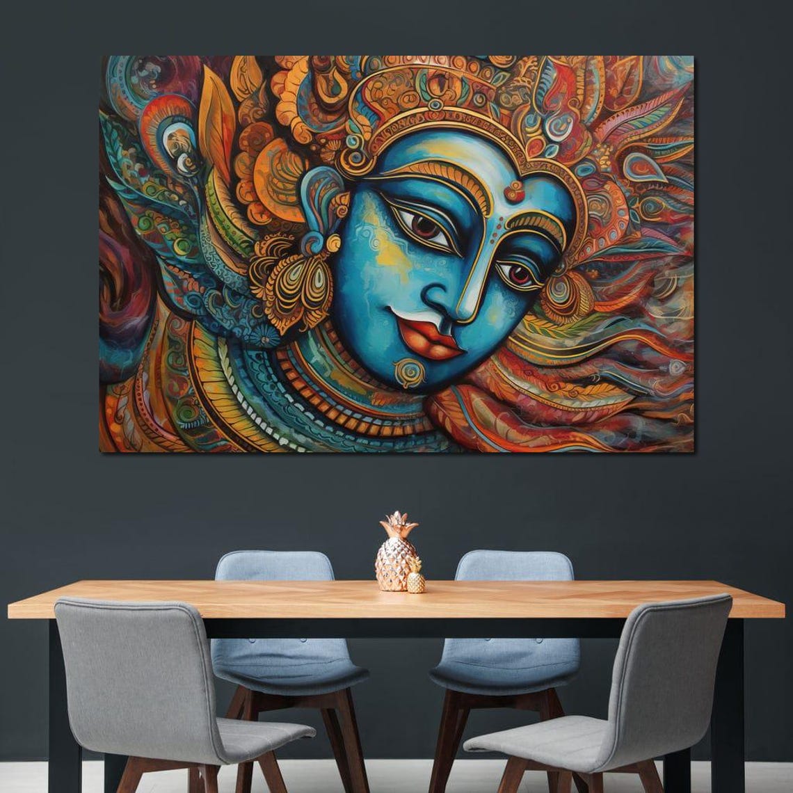 Vishnu Blue Hindu Deity Ornamental Crown Indian Spiritual Art Print - Image 2