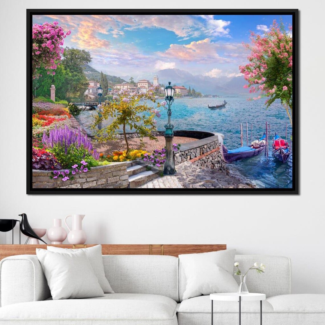 Garden Pier Coastal Landscape Art Print, Spring Nautical Scene