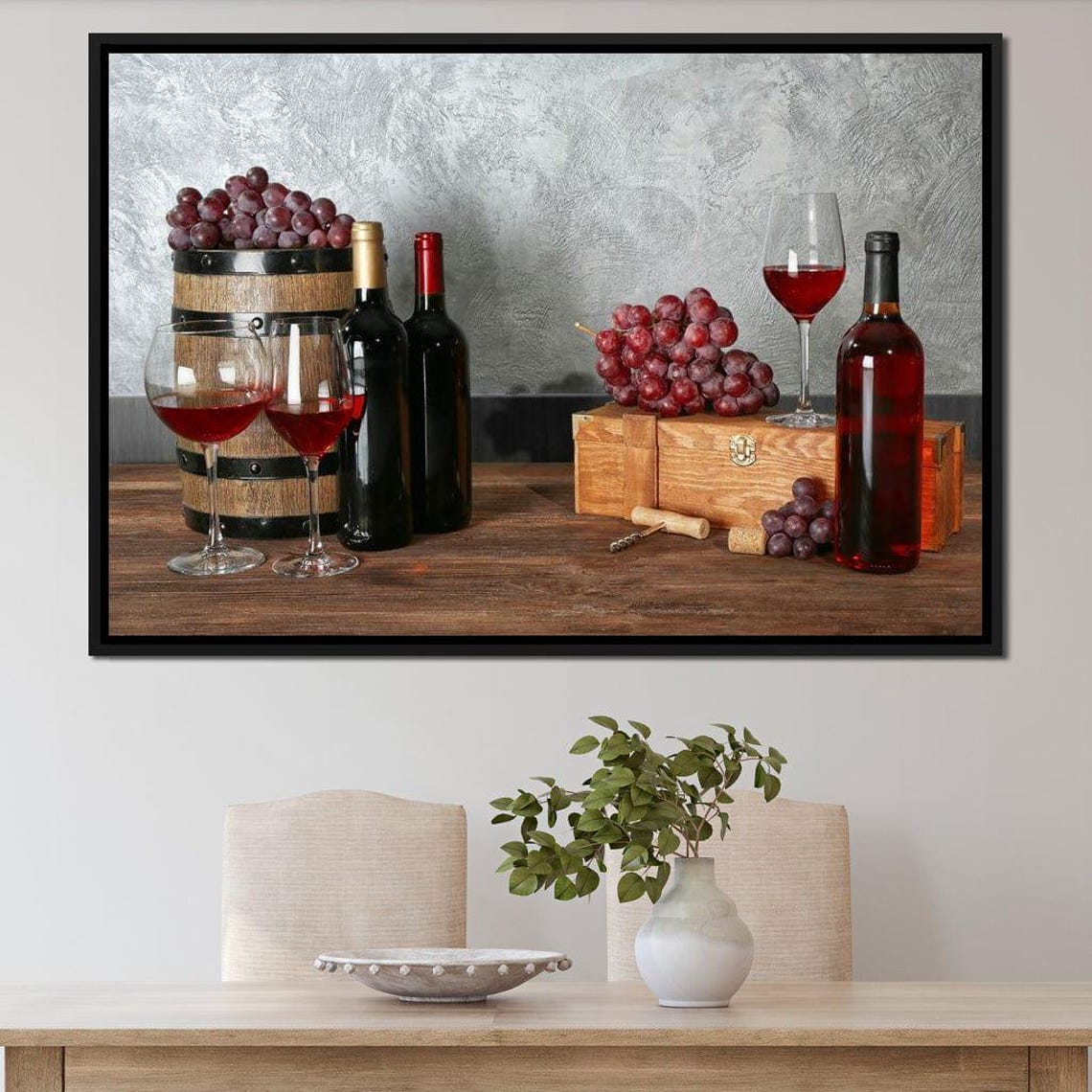 Red Wine Bottles Glasses Grapes Rustic Still Life Winery Table Poster - Image 2