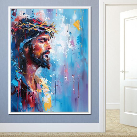 Colorful Jesus Christ Crown Of Thorns Modern Abstract Christian Art Poster