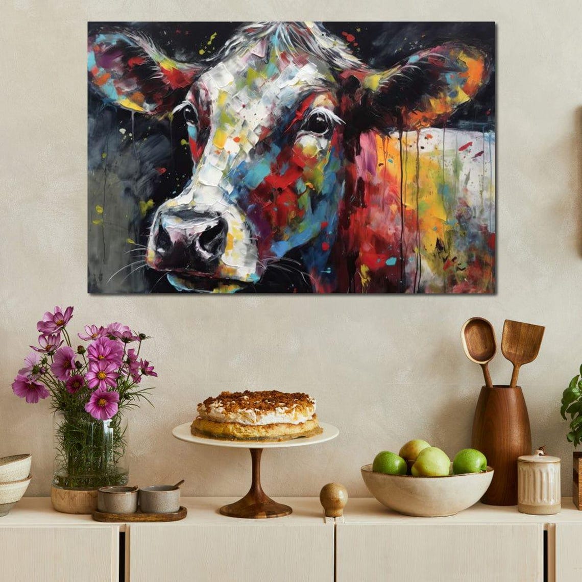 Colorful Abstract Cow Face Close Up Vivid Multicolor Splash Art Poster - Image 2