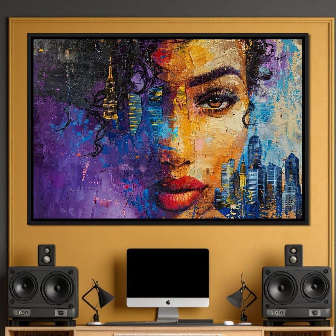 Golden Dawn City Skyline Woman Face Skyscraper Wall Art Poster - Image 3