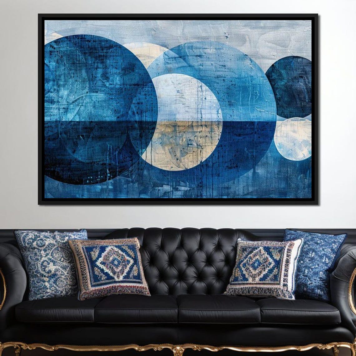 Sapphire Moons Aligned Print Abstract Circle Art Blue And Gray Modern Wall Art Geometric Home Decor By Nichecanvas - Image 4