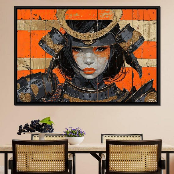 Samurai Glance Of Vigor Warrior Aesthetic Art Bold Colors Strong Female Home Decor Dark Fantasy Samurai Armor By Nichecanvas