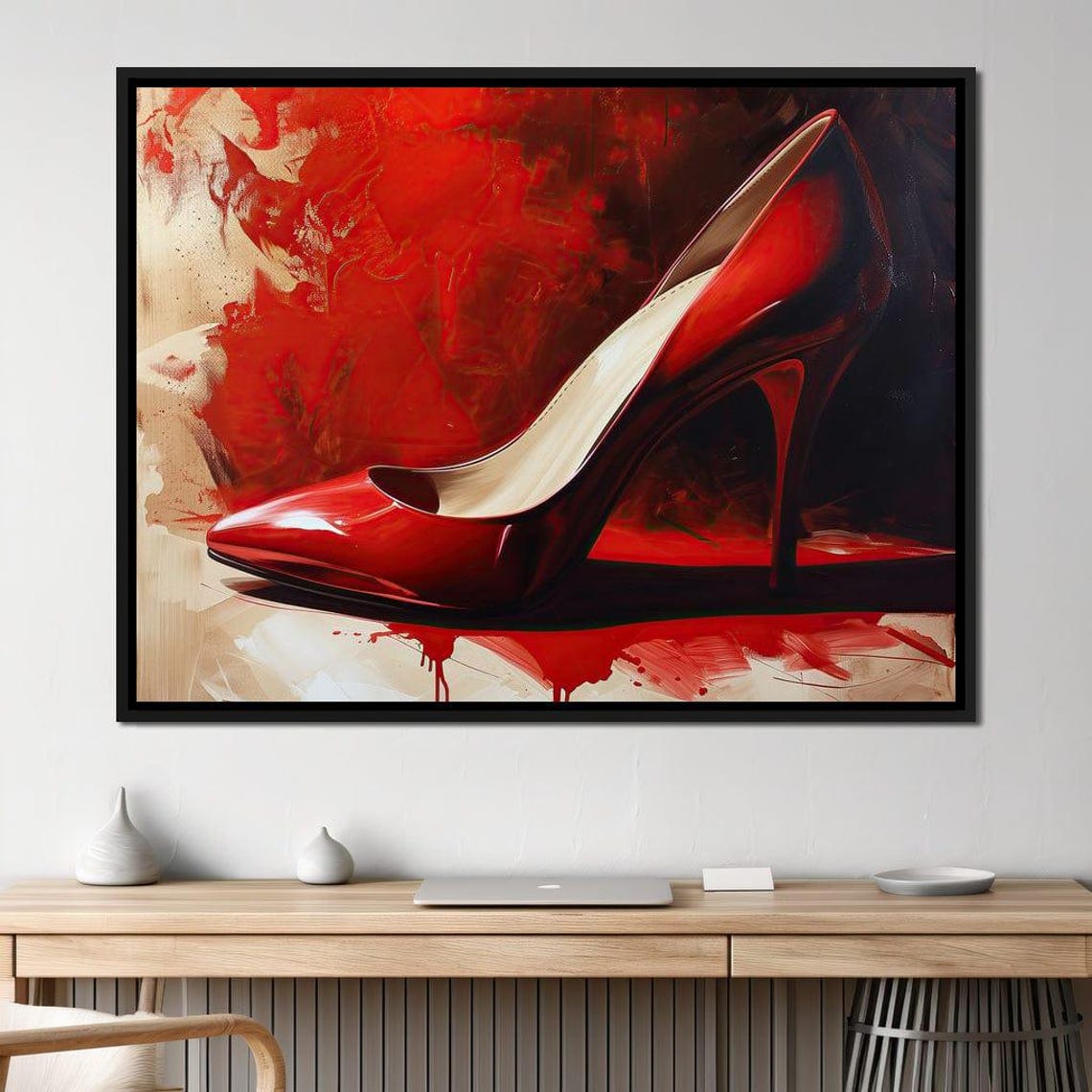 Scarlet Stiletto Glossy Red High Heel Shoe Painting Glamour Art Poster