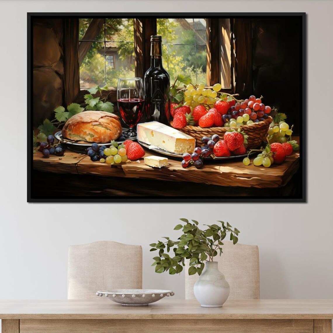 Rustic Wine Cheese Bread Still Life Harvest Fruit Feast Kitchen Wall Art - Image 2