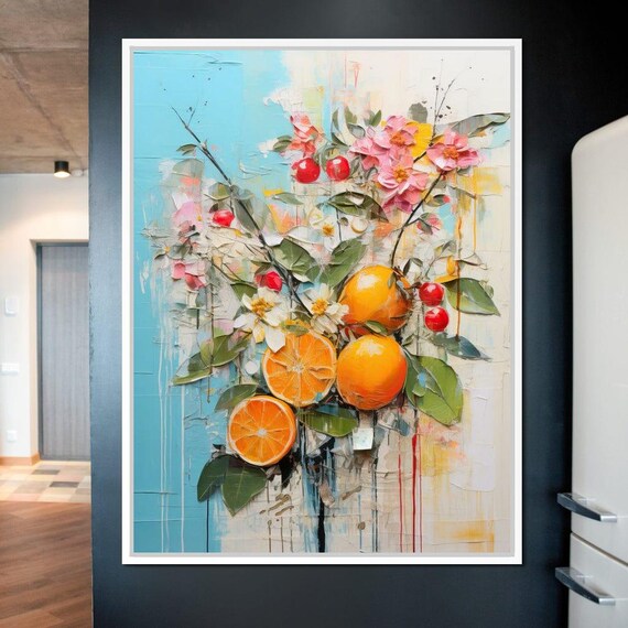 Citrus Symphony In Bloom Wildrose Creations Citrus Wall Art Vibrant Orange Kitchen Decor Modern Painting By Nichecanvas