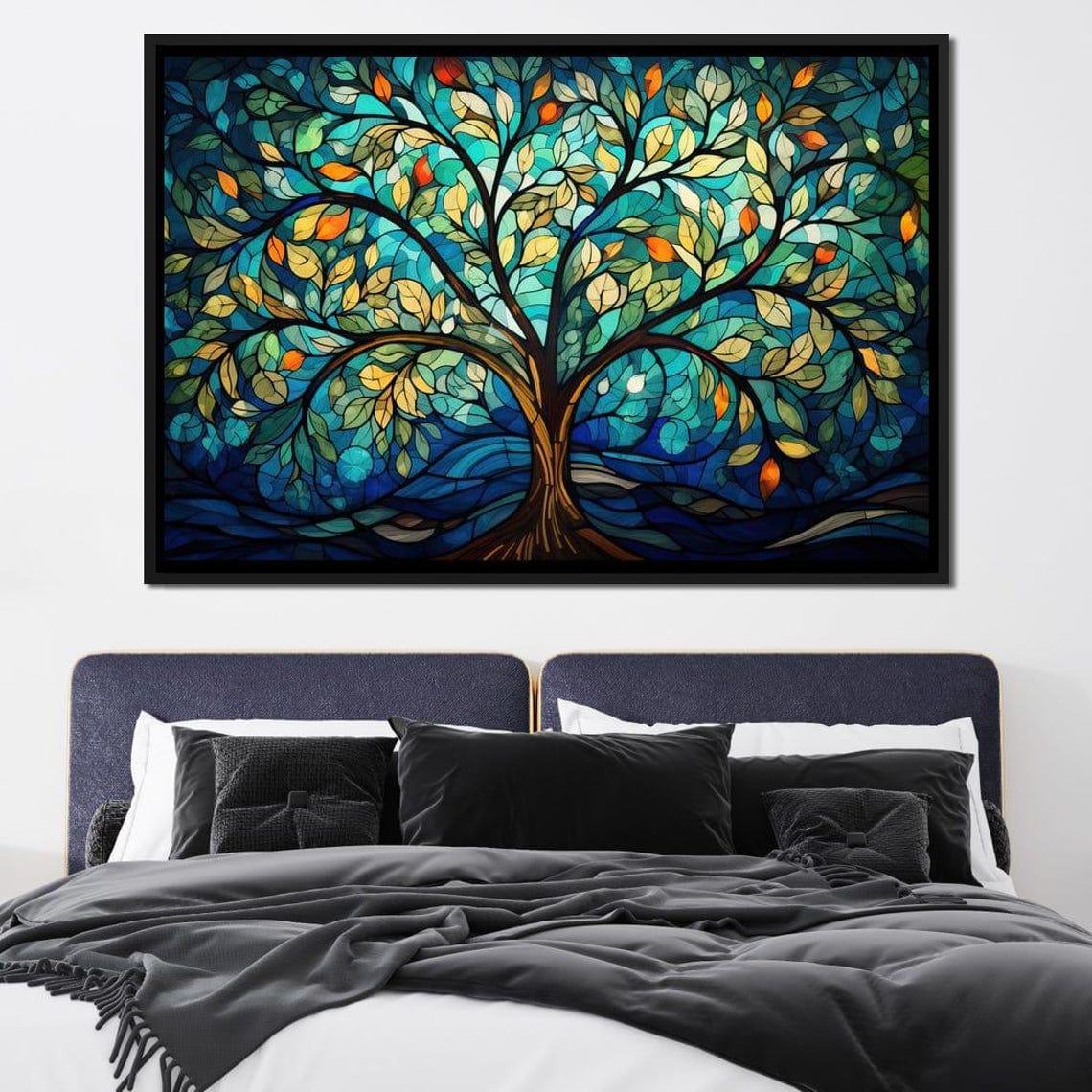 Stained Glass Tree of Life Teal Blue Orange Five Panel Wall Art Print - Image 4