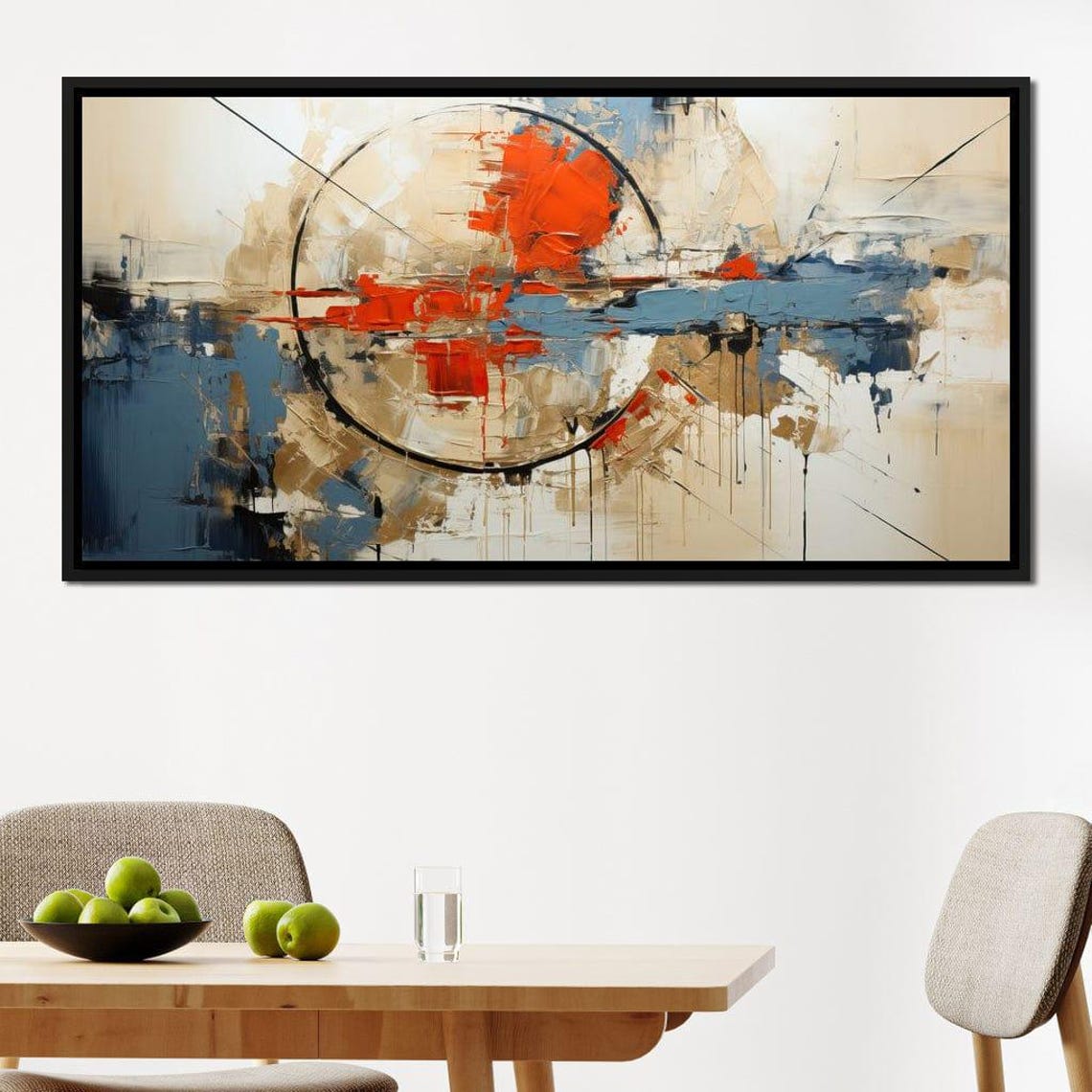Beige Blue Orange Circle Horizon Five Panel Modern Abstract Wall Art - Image 4