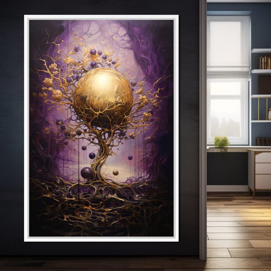 Golden Cosmic Tree Of Life Purple Nebula Mystical Abstract Wall Art - Image 4