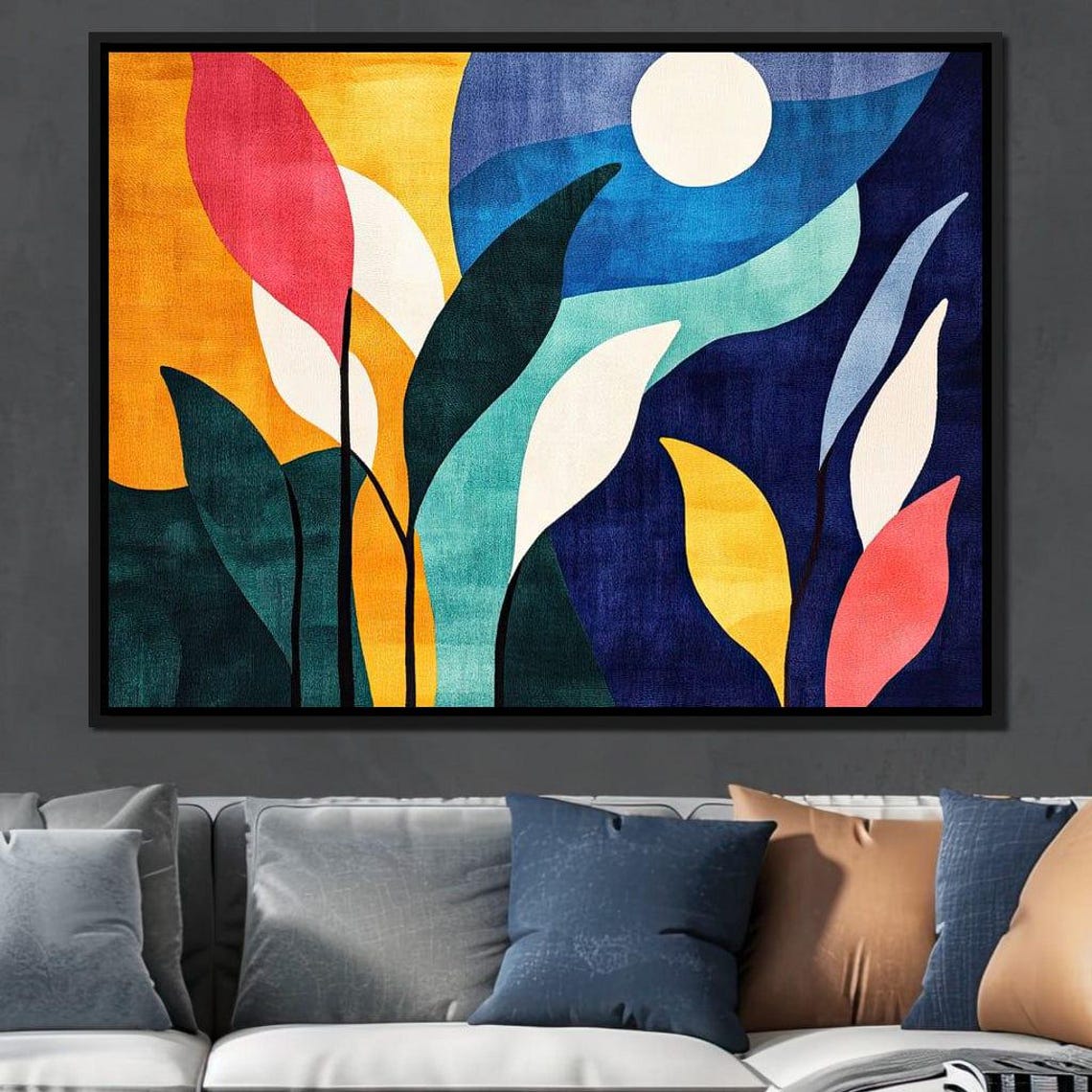 Abstract Bold Leaves Sun Night Sky Vibrant Modern Botanical Art Poster - Image 4
