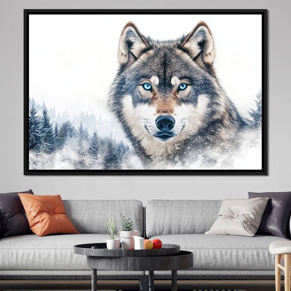Arctic Wolf Blue Eyes Snowy Pine Forest Winter Wildlife Wall Art