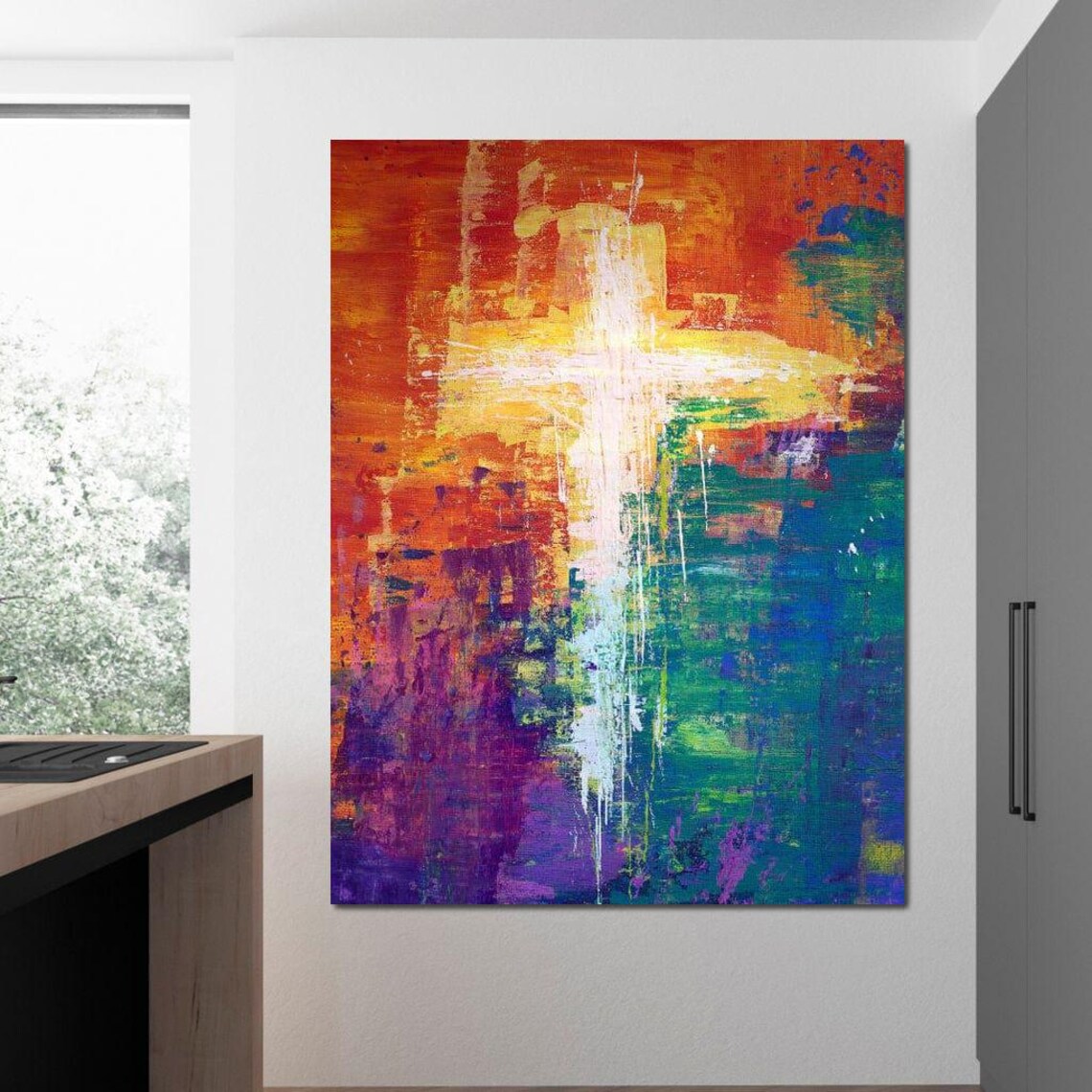 Abstract Cross Christian Art Print, Vibrant Faith - Image 3
