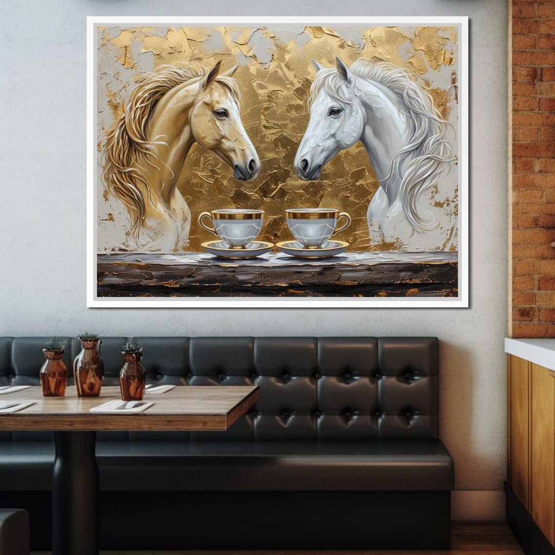 Two Horses Gold Teacups Golden Leaf Elegant Equestrian Art Poster - Image 4