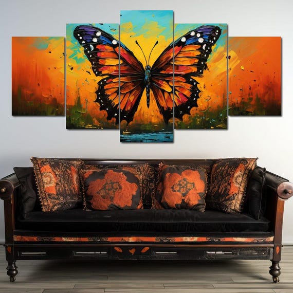 Merry Butterfly Vibrant Wall Art Colorful Butterfly Decor Abstract Nature Painting Modern Home Decor Multicolor Insect By Nichecanvas