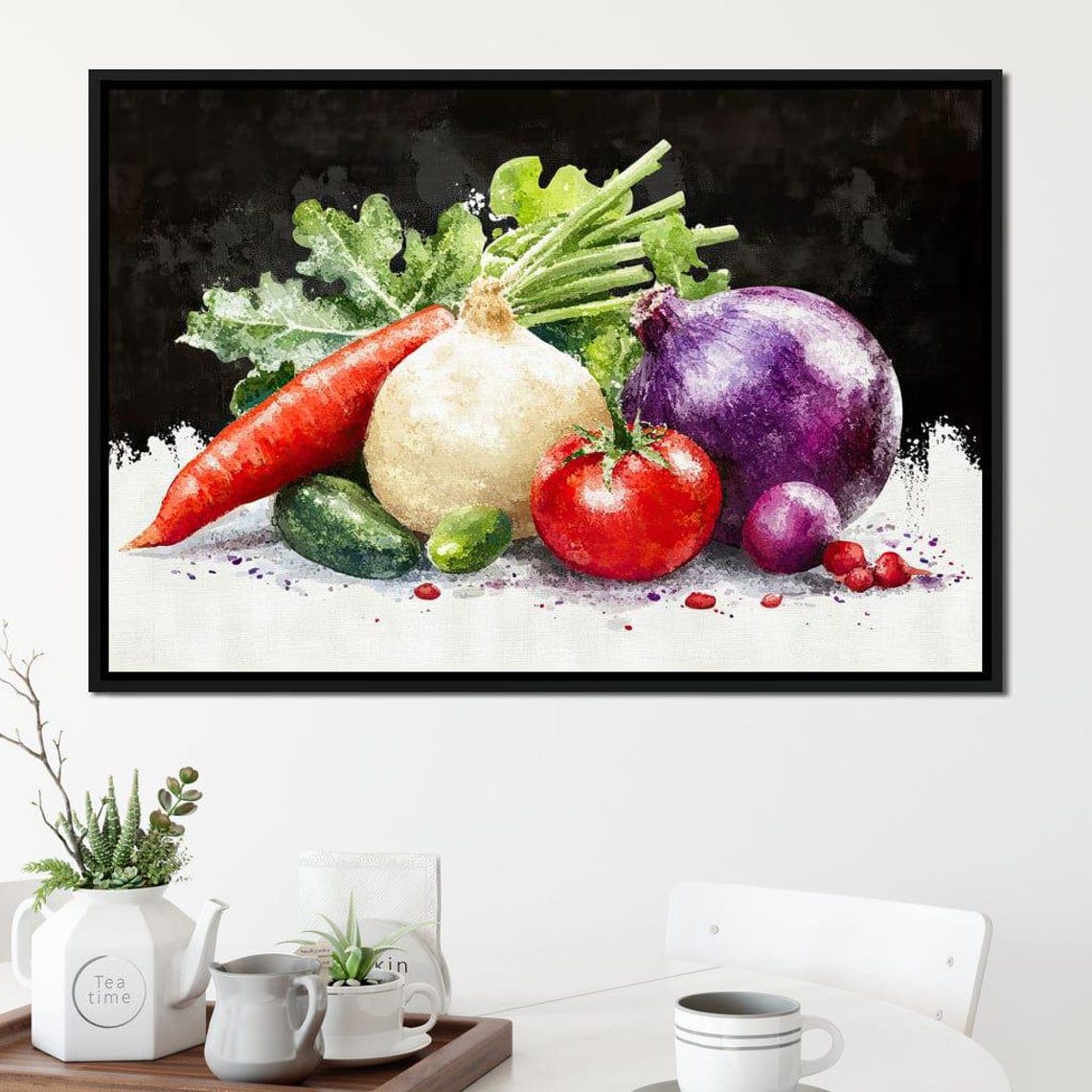 Watercolor Harvest Vegetables Carrot Onion Tomato Dark Rustic Poster - Image 4