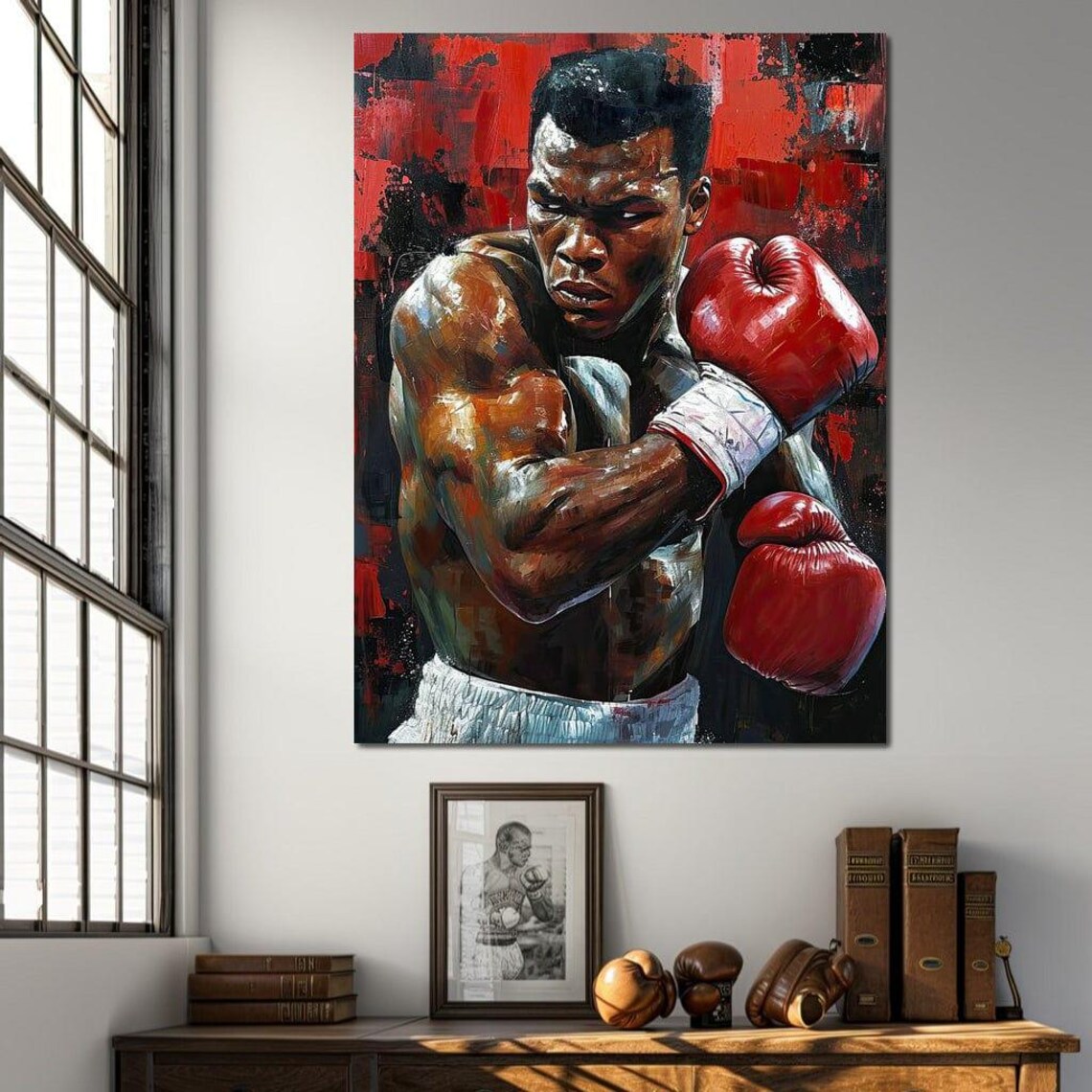 Fierce Boxer Portrait Red Gloves Painted Red Black Sports Poster - Image 3