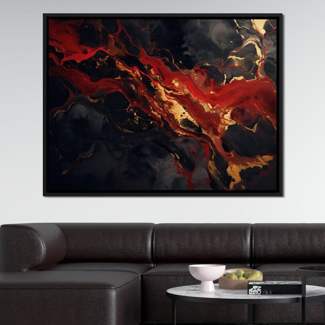 Red Gold and Black Abstract Modern Wall Art Print
