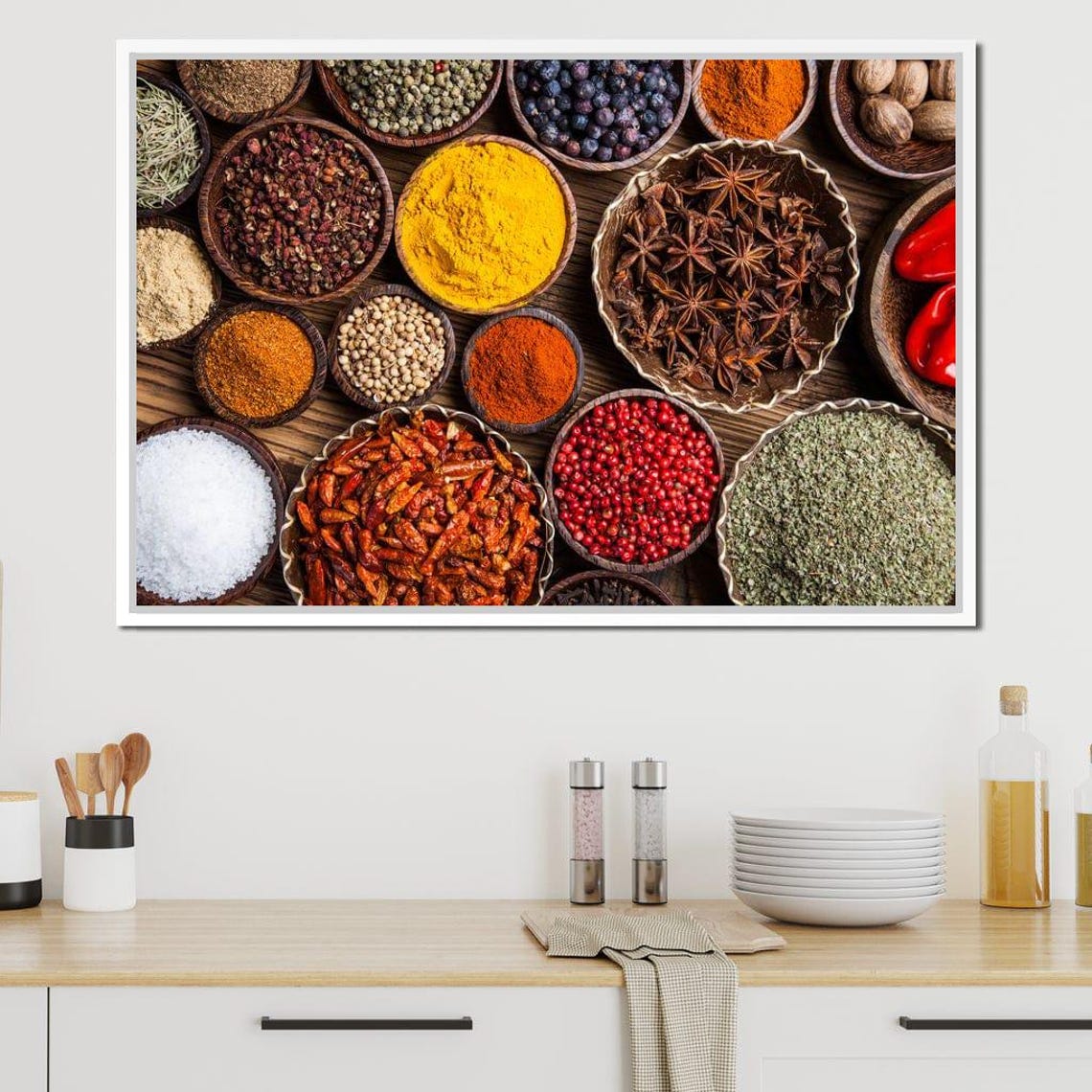 Colorful Spice Market Bowls Turmeric Chili Pepper Kitchen Wall Art
